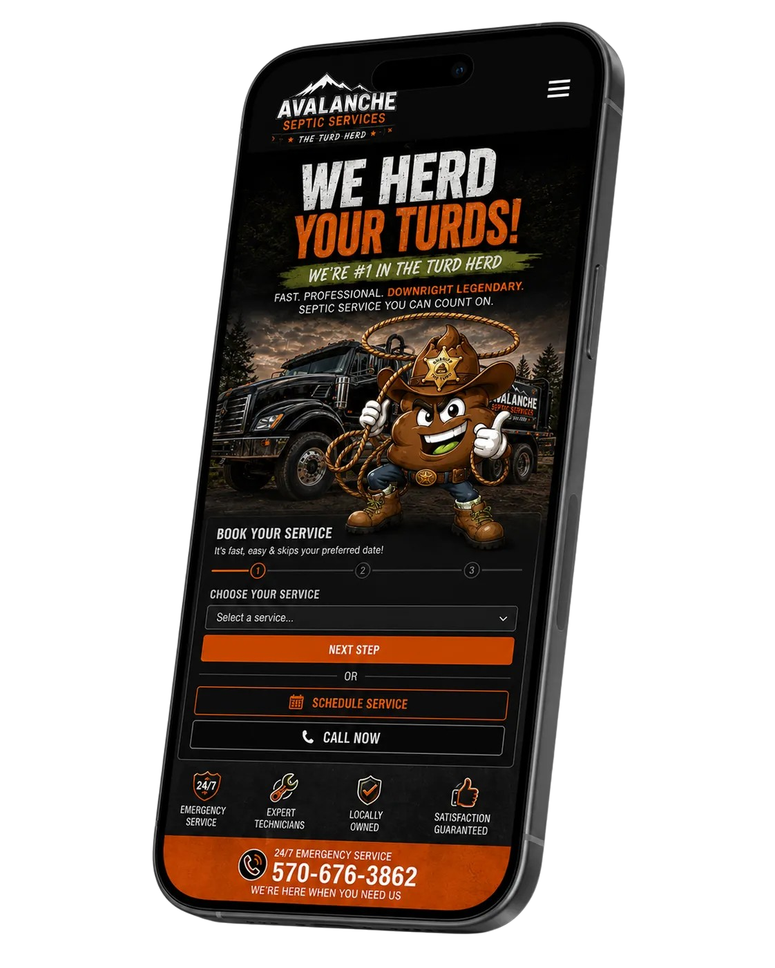 Mobile septic-service booking preview