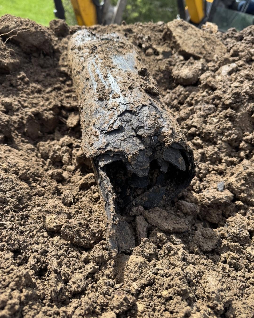 Rotted septic pipe removed from ground